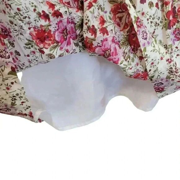 Forever 21 Women's White, Red & Pink Cotton Floral Sleeveless A-Line Lined Dress - Picture 5 of 11